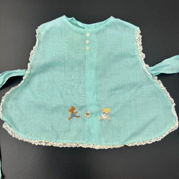 Handmade Other - Vtg Goldilock & Bear Baby Side Tie Diaper Shirt Blue Heirloom Embroidered Top